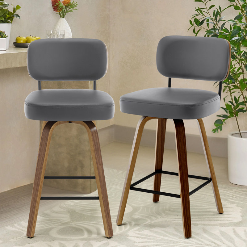 Tabouret de bar et de comptoir pivotant Kahana, Brun, Gris, Tabouret de comptoir (siège d'une hauteur de 26 p