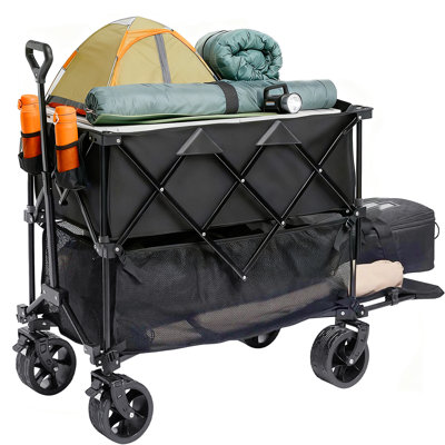 Wagon pliant à grande capacité FANHAO 200L avec freins, chariot d'extension extra long de 51 po, wagons pliables robustes de 400 lb pour le camping, pour l'extérieur