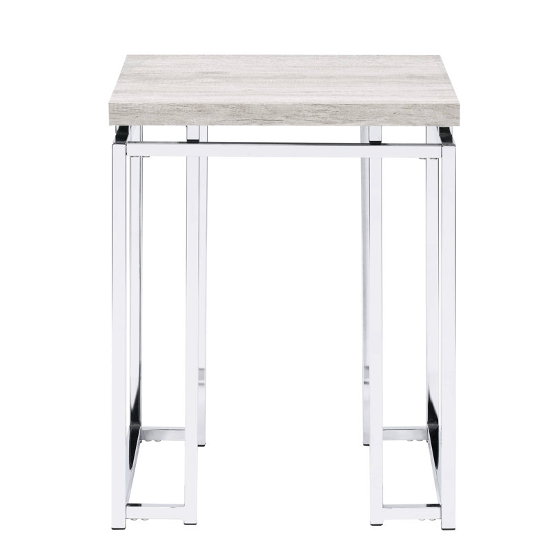 Square End Table With Natural Oak Top And Metal Sled Base Design Wood Charisma