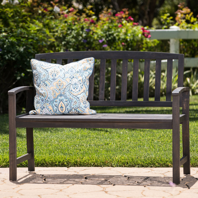 Banc d'extérieur en bois gris foncé, largeur d'assise 113 cm, confortable pour terrasse