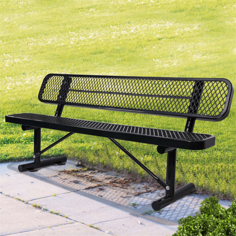 Banc d'extérieur en acier durable de 6 pi avec dossier confortable, parfait pour la détente sur le patio et le jardin., Noir