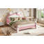Lit plateforme tapissier pour enfant complet en forme de chat, cadre de lit pour enfant à profil bas de style princesse pour chambre à coucher, blanc et rose-917340044