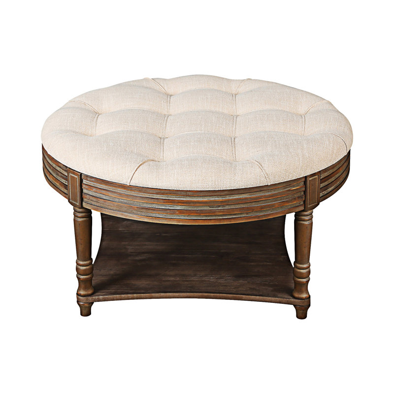 Button Tufted Ottoman Coffee Table, Beige/White