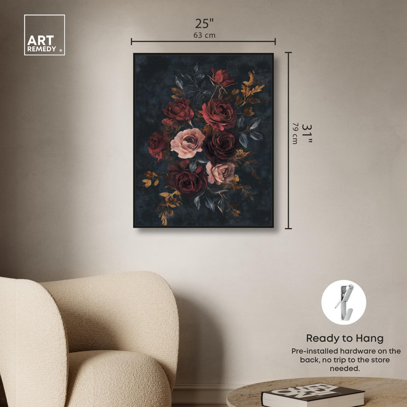 Toile gothique «Blossom Glow I» par Art Remedy, H 31 po x l 25 po, Cadre flottant noir