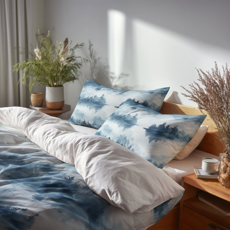 Ensemble de literie à motif abstrait 3 pièces - Ensemble de housse de couette et coussin décoratif Coastal Rustic Lake Mist