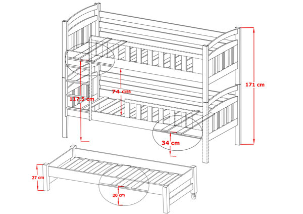 Harriet Bee Angelos Kids Single (3') Bunk Bed with Trundle | Wayfair.co.uk