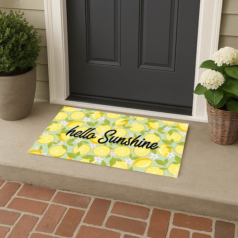 Lemons Hello Sunshine Outdoor Doormat, 17" W x 24" L, Mint