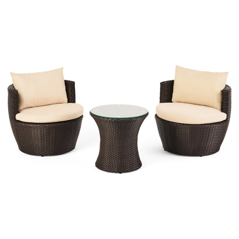Brown+Beige 3Pc Pe Outdoor Chatting Setup - Aluminium, Cushion Enhanced Area, 27.4 In. Depth, Width, 23.61 Height, 40.59 Lb Seating Arrangement,