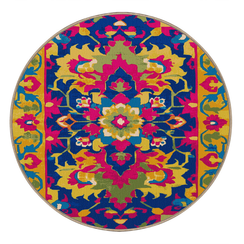 Machine Washable Tabriz Brown Area Rug, Round 4'