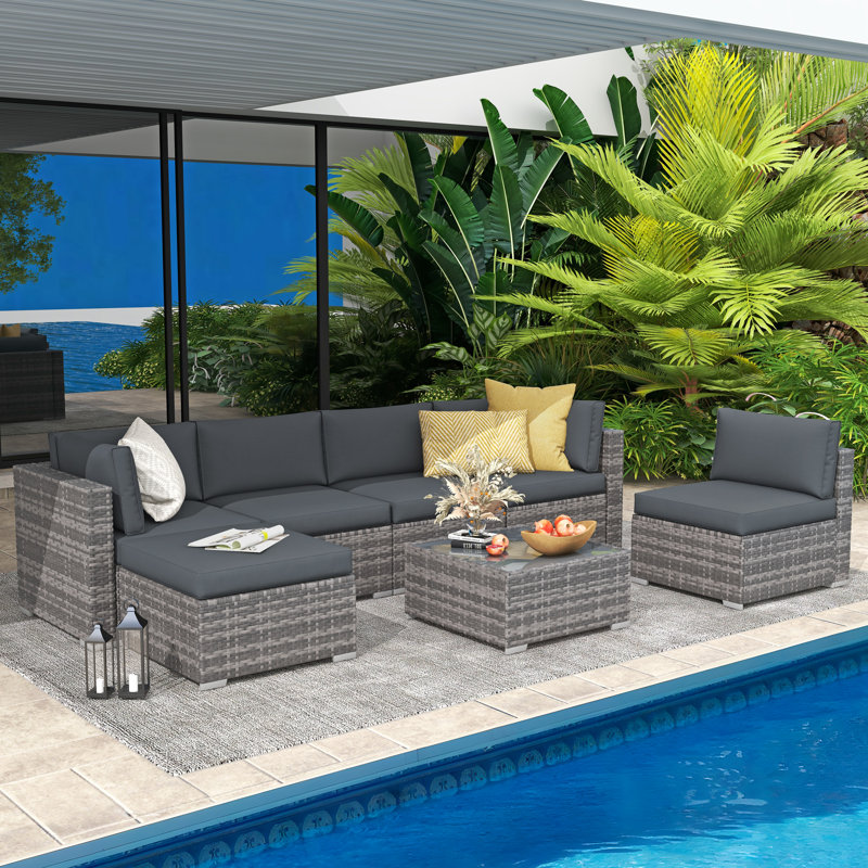 Ensemble de conversation modulaire avec coussins 7 pièces Axwell, Structure grise / coussin gris foncé