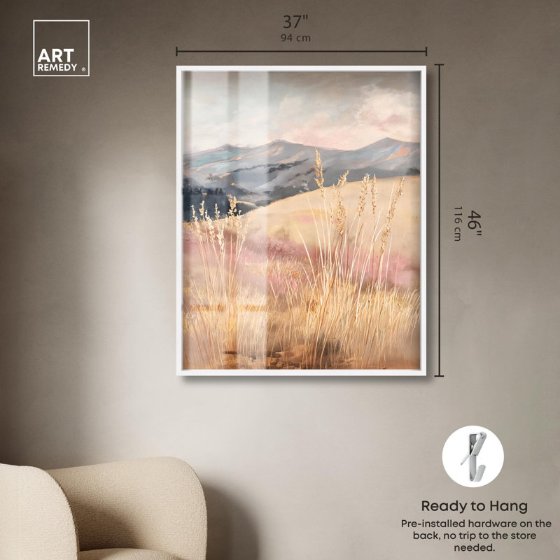 «Golden Grass Shadowbox Print» par Art Remedy, H 46 po x l 37 po, Blanc