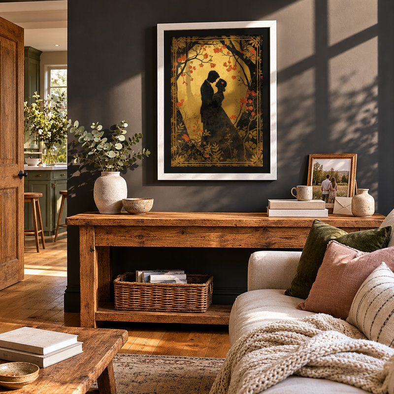 Lovers in Gold Art Deco - Framed Print, A3 - 42.0 x 29.7 cm, White