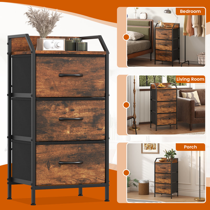 40 cm W Chest of 3 Drawers, Rustic Brown