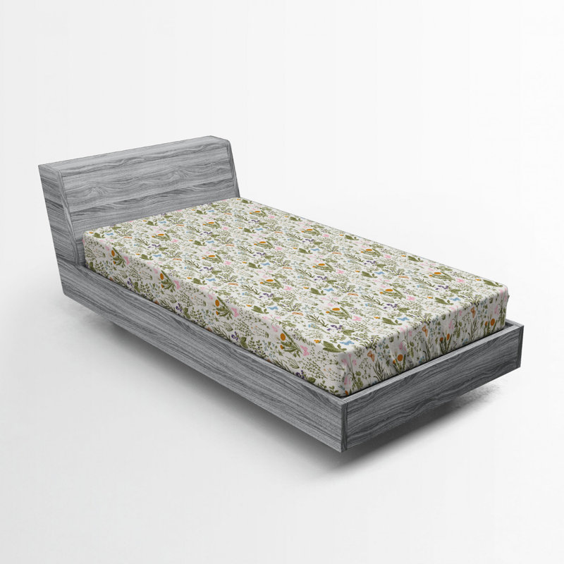 Microfiber Floral Fitted Sheet, Twin XL Fitted Sheet, Green Floral