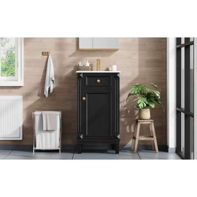 18"W Freestanding Bathroom Single Vanity with Ceramic Sink Top, Soft-Close Hinges and An Adjustable Shelf