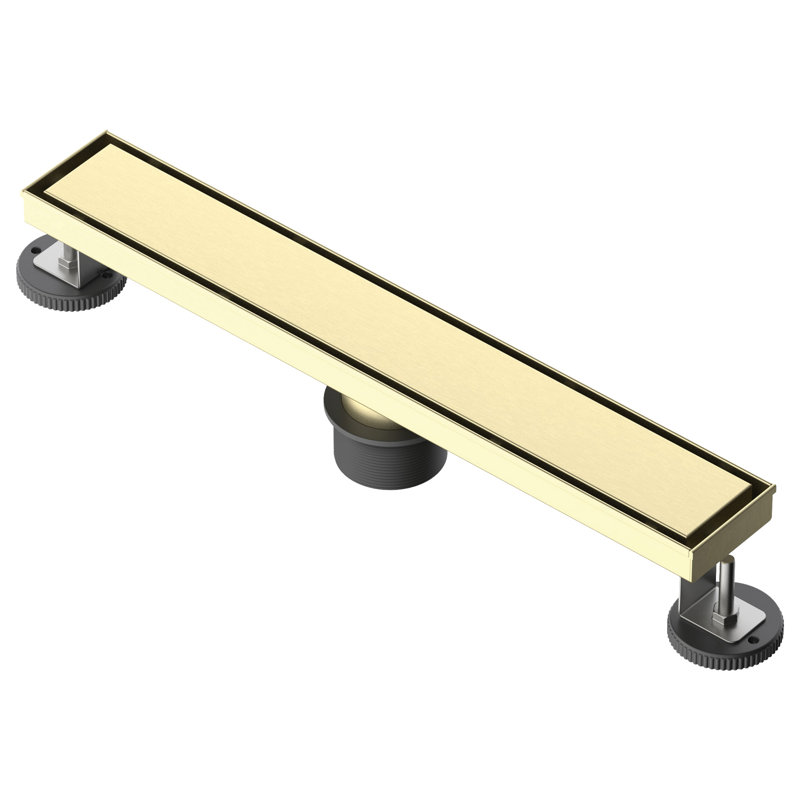 FINE FIXTURES Stainless Steel 18 inch Linear Shower Drain with Hair Trap and Tile Insert & Grate 2-in-1 Design, Satin Brass