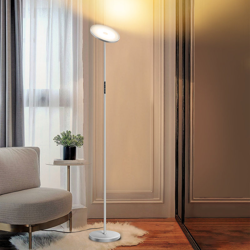 Jernell  LED Dimmable Torchiere Floor Lamp with Remote Control, Silver Gray