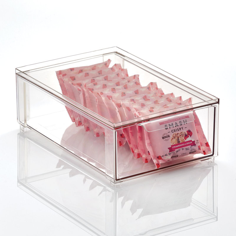 mDesign Plastic Stackable Kitchen Pantry Storage Organizer with Drawer, 4, 4" H x 12" W x 8" D