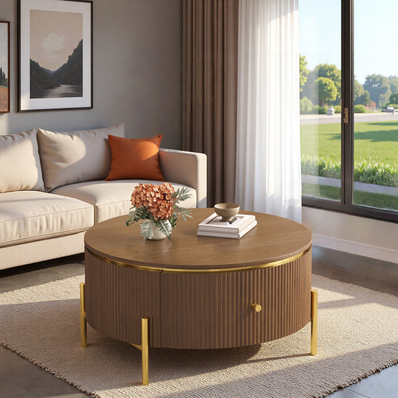 Table basse moderne avec 2 grands tiroirs et pieds dorés Modern