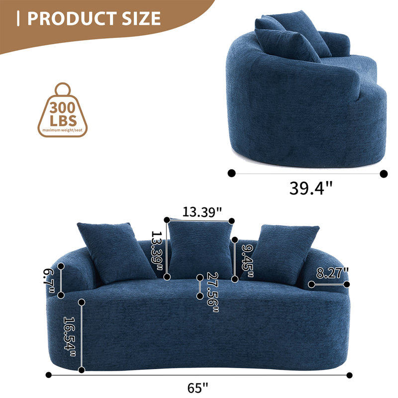 Canapé éponge à compression pleine grandeur Boneless, canapé compact sans assemblage pour petits espaces et appartements, capacité de 300 lb