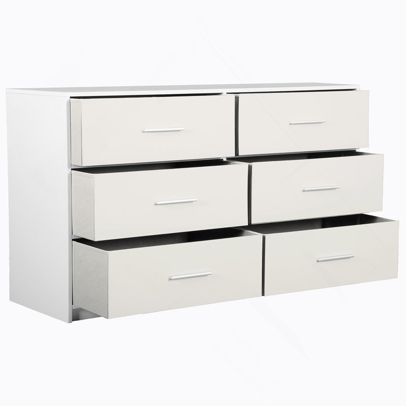 Commode 6 tiroirs avec tiroirs en tissu, Blanc