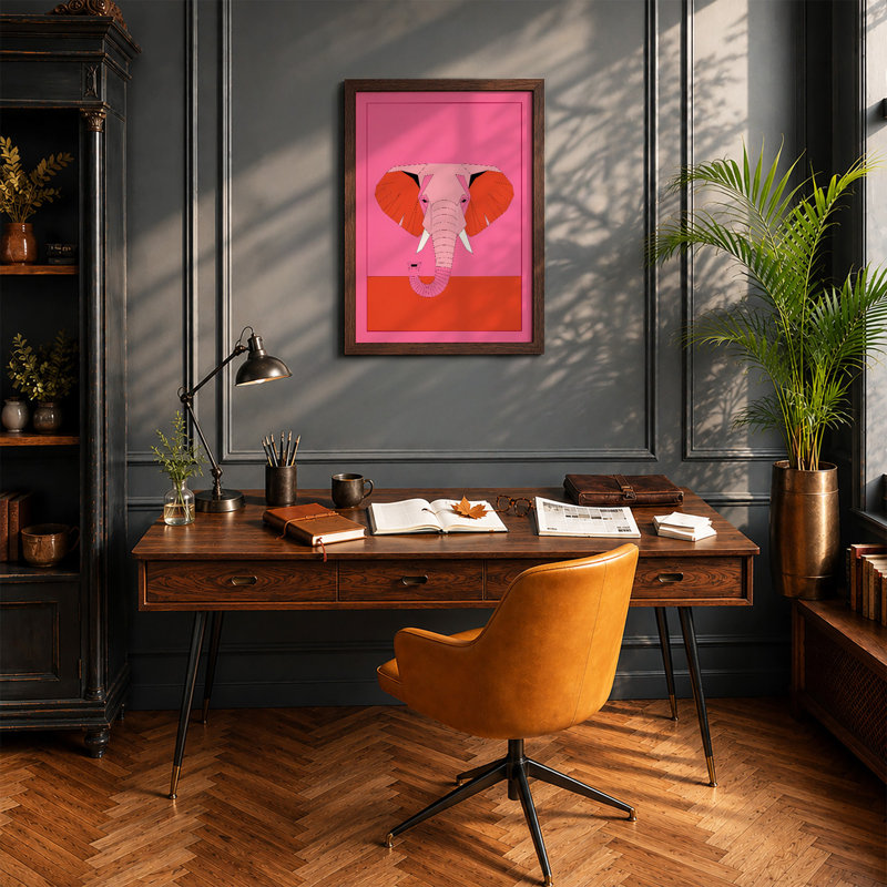 Elephant Geometric - Framed Print, Walnut, A3 - 42.0 x 29.7 cm