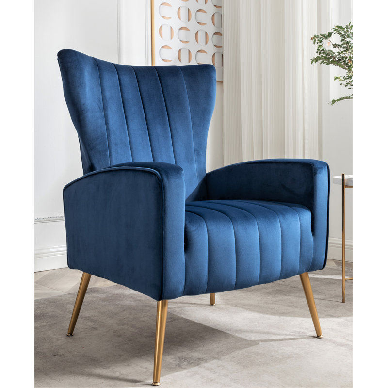Fauteuil en velours à pieds en métal, Navy Blue