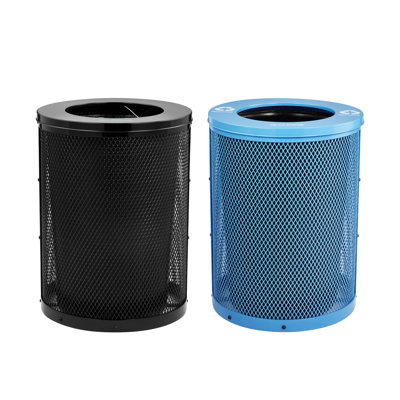 Alpine Industries 36 Gallon Round Diamond Steel Outdoor Trash Can With Flat Lid And Insert Liner