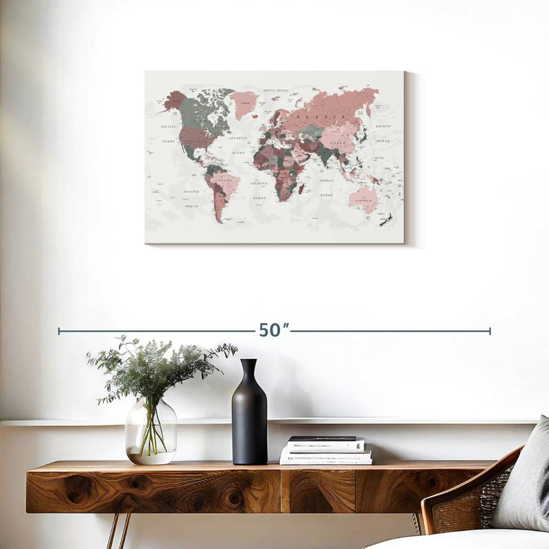 Aliaz World Map Pink Green, 20" H x 30" W