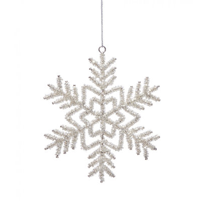 Ornement en forme de flocon de neige perlé de verre