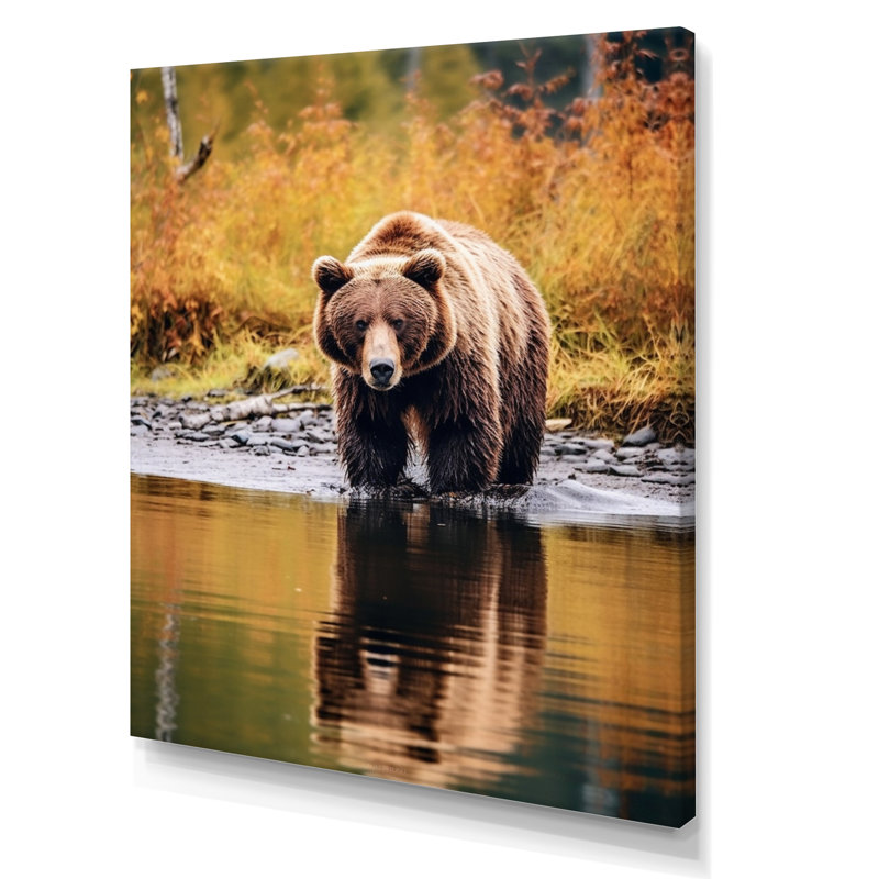 Grizzly dans un paysage de l'Alaska III, H 20 po x l 12 po x P 1 po, Toile tendue