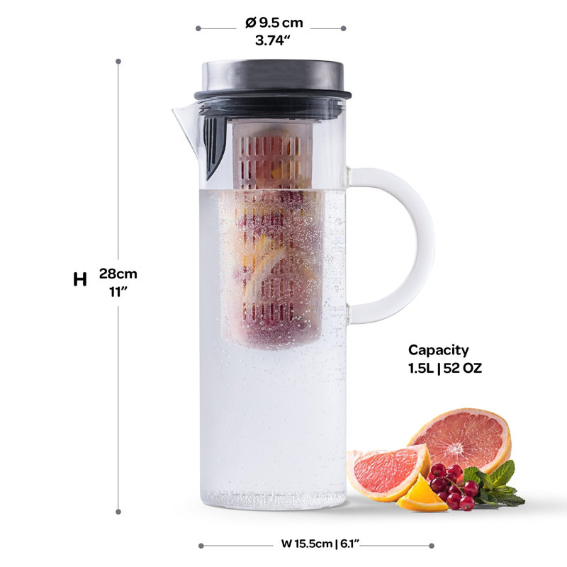Elegant Glass Infusion Pitcher with Stainless Steel Lid and Infuser