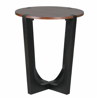 Acacia Solid Wood Side Table,Brown & Black Color