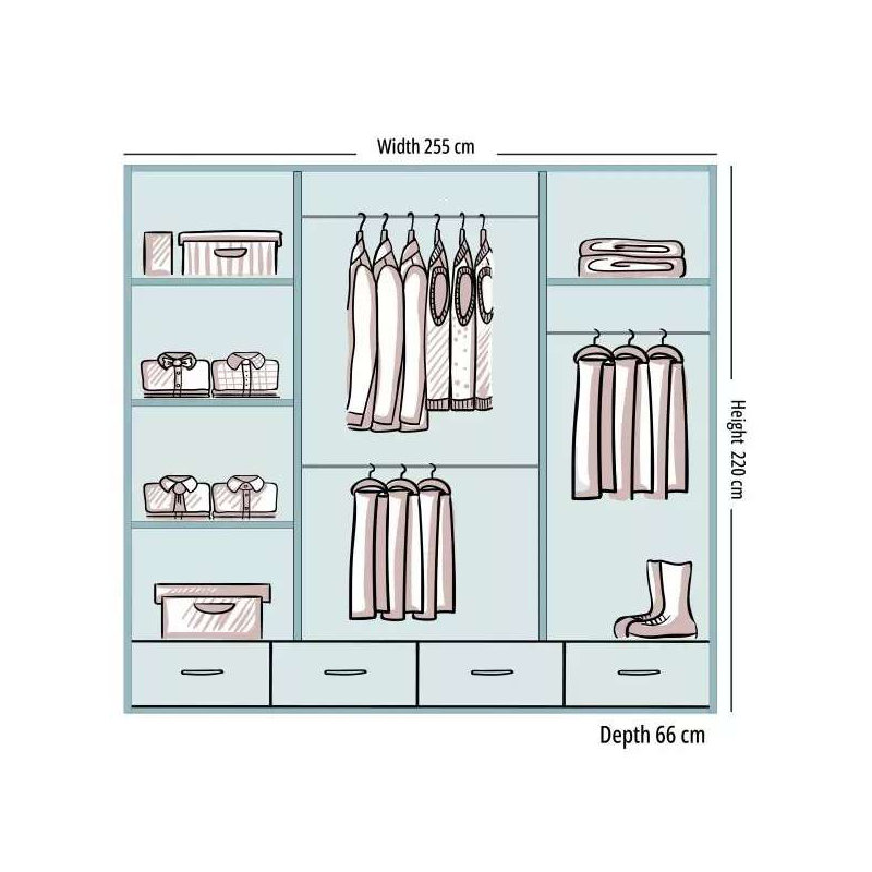 Desilets 2 Door Manufactured Wood Wardrobe, Black, 220 cm H x 255 cm W x 66 cm D