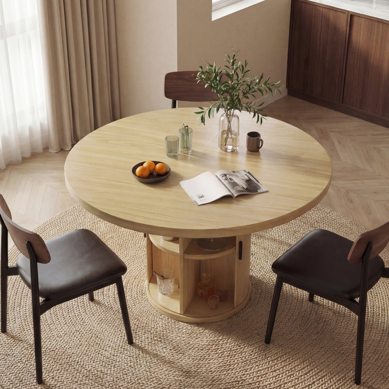 35 Inch Round Dining Table , Modern Circle Pedestal Table, Small Dinner Table For Dining Room,Kitchen, Oak Wood