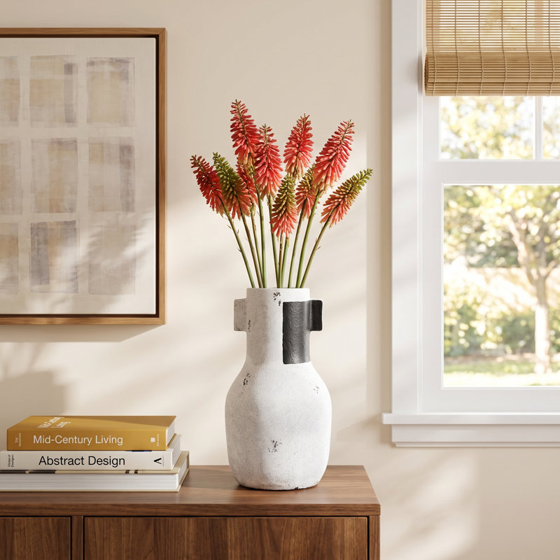 Handcrafted Terracotta Sculptural Vase with Textured Finish and Black Accent.