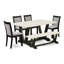 L'ensemble de table de style Mid-Century 6 pièces comprend une table moderne en lin blanc, un petit banc en bois et 4 chaises de salle à manger en tissu de lin Shitake avec dossier haut - finition noire brossée-325617106-390708261