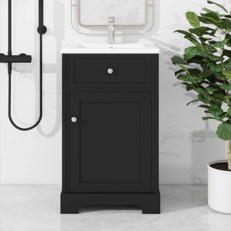 Meuble-lavabo de 20 po avec lavabo et étagère de rangement à fermeture douce, meuble de salle de bain moderne autoportant à tablette réglable avec lavabo en céramique