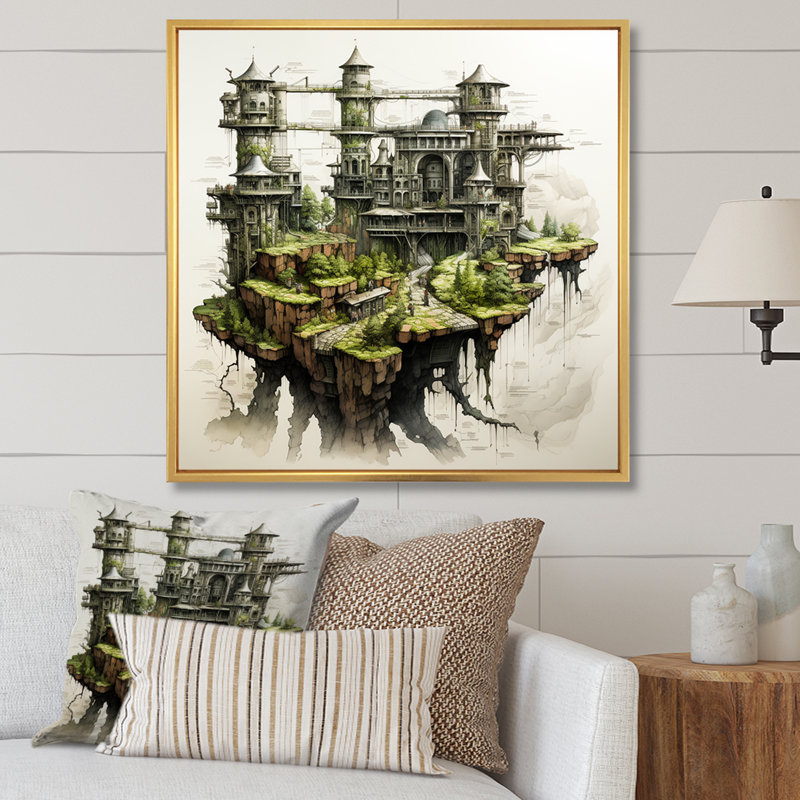 Dessin d'analyse d'une forteresse II sur toile, H 36 po x l 36 po x P 1,5 po, Cadre flottant doré