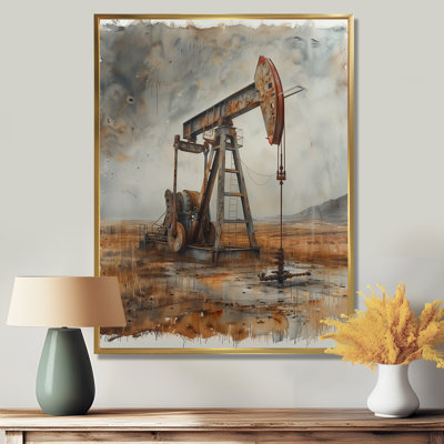 Gris gris orange, champs de pétrole pompage de gaz I - décoration murale
