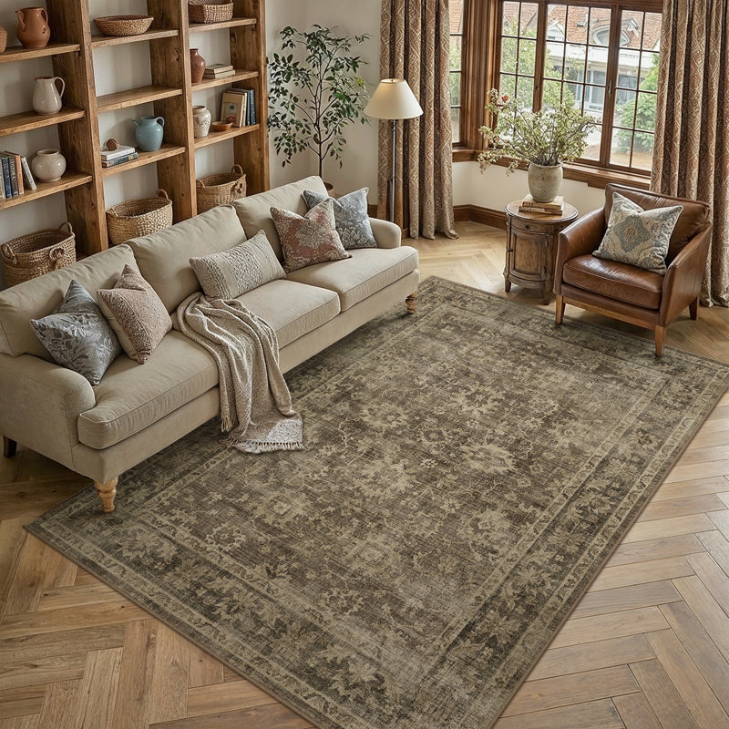 Tapis fleuri Novara, Brown, Rectangle 9'x 12'