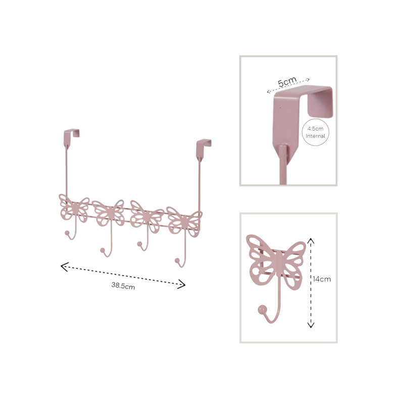 Butterflies Over Door Storage Hooks, Pink