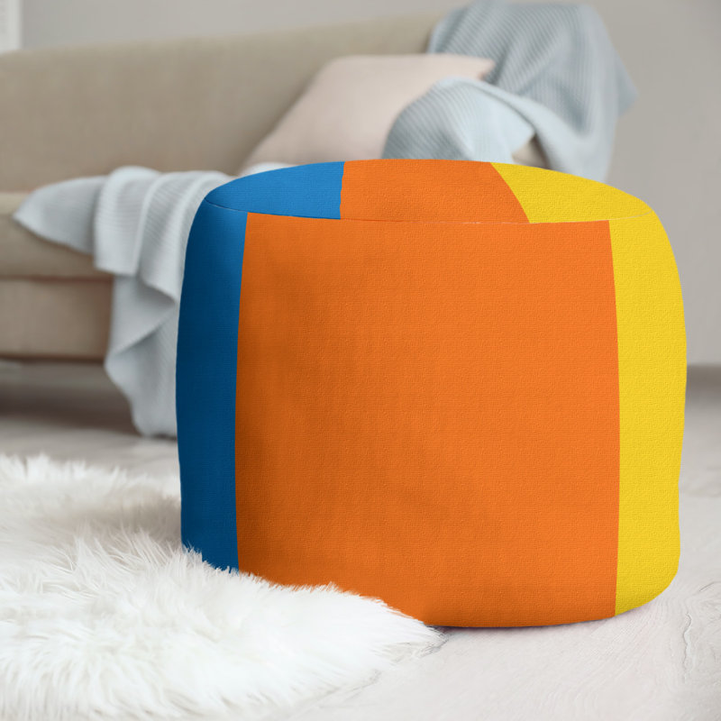 Repose-pieds cubique rond à rayures 20,5", Bleu / Orange / Jaune