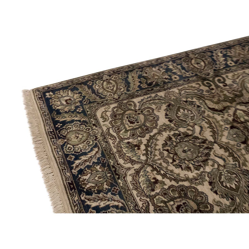 Tapis noir / brun / beige en laine noué à la main de conception unique 4 pi 2 po x 5 pi 11 po