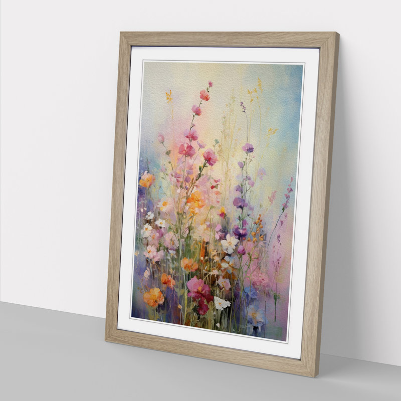 Wildflowers Impressionism - Framed Print, 64cm H x 46cm W x 2cm D, Oak 