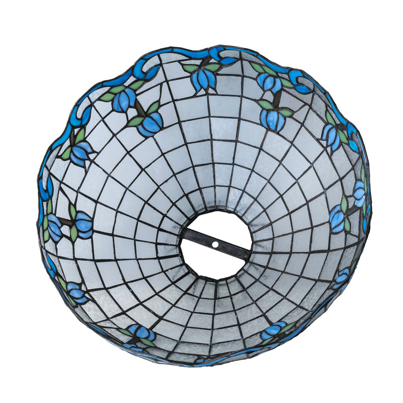 Dome Lamp Shade, Blue/Green/Clear Fern, 12" H x 20" W x 20" D