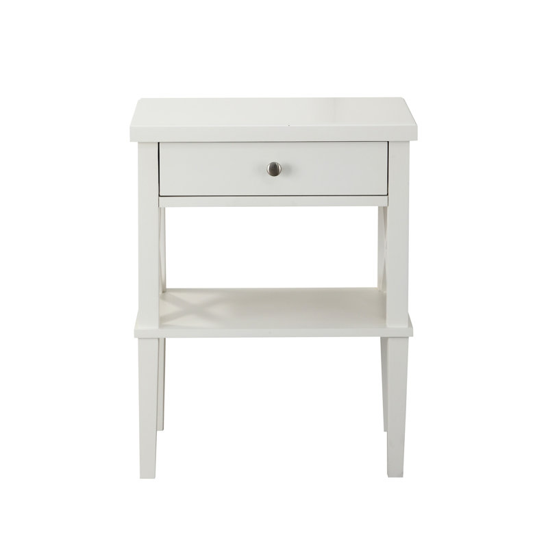Élégante table de chevet blanche - bois massif, un tiroir et une tablette ouverte polyvalente en bois franc, pour une utilisation pratique