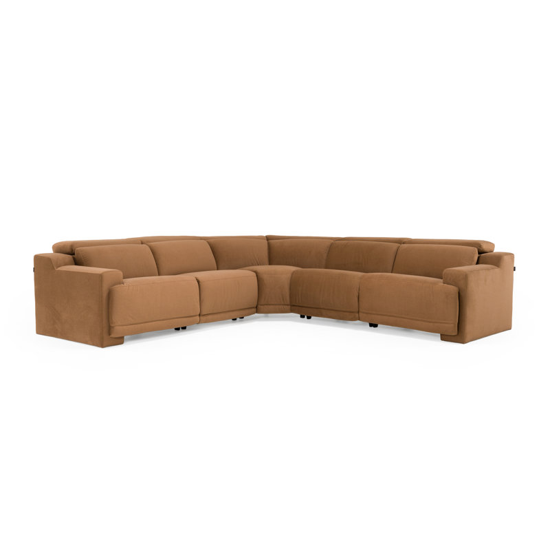 Horton - Modern Brown Fabric Sectional W/ 3 Recliners