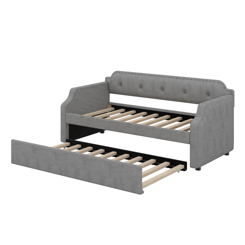 Upholstered Daybed With Trundle, Twin Size, Gray