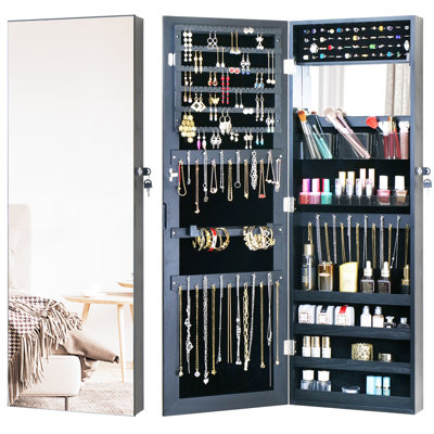 14.5'' Wide Wall/Door Mounted Jewellery Armoire with Full-Length Mirror​